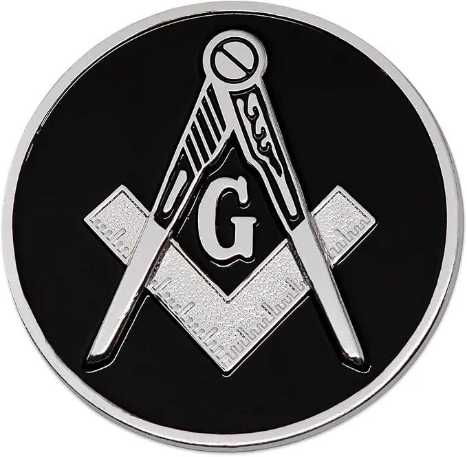 RARE BLACK ALL Metal LARGE 3" Blue Lodge Masonic Motorcycle/Auto Car Emblem... — product photo