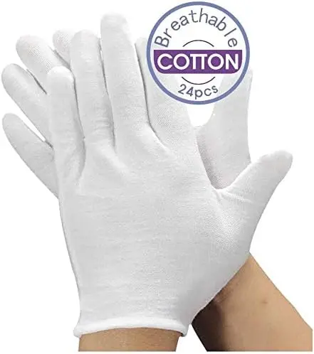 24 Pairs Soft White Cotton Gloves for Moisturizing Eczema Sleep Treatment… — product photo