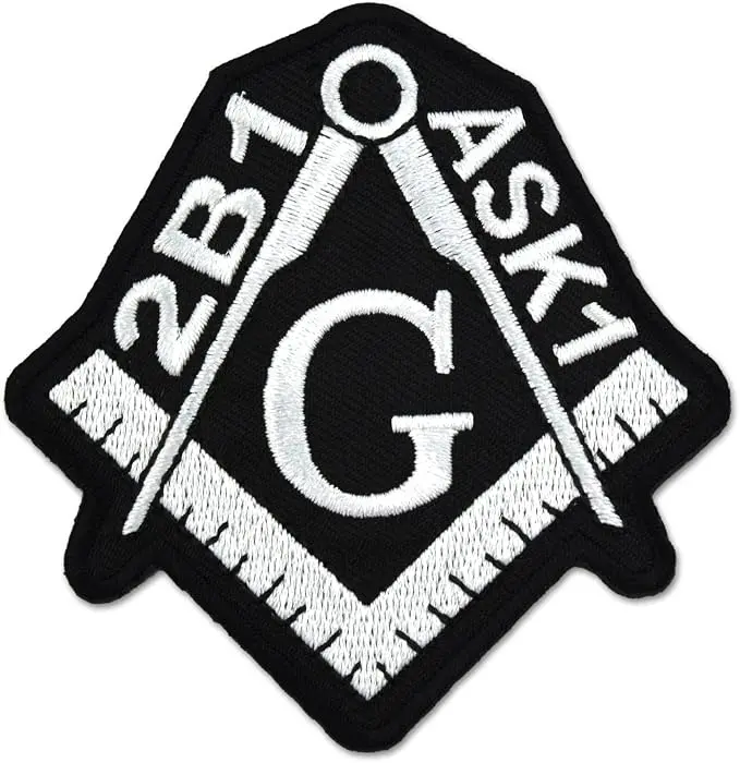 2B1 ASK1 Square & Compass Embroidered Masonic Patch - [Black & White][3''… — product photo