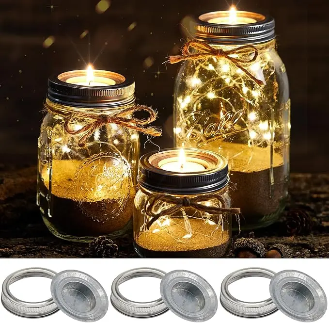 3 Sets Mason Jar Tea Light Candle Holder Lid Inserts Mason Jar Replacement… — product photo
