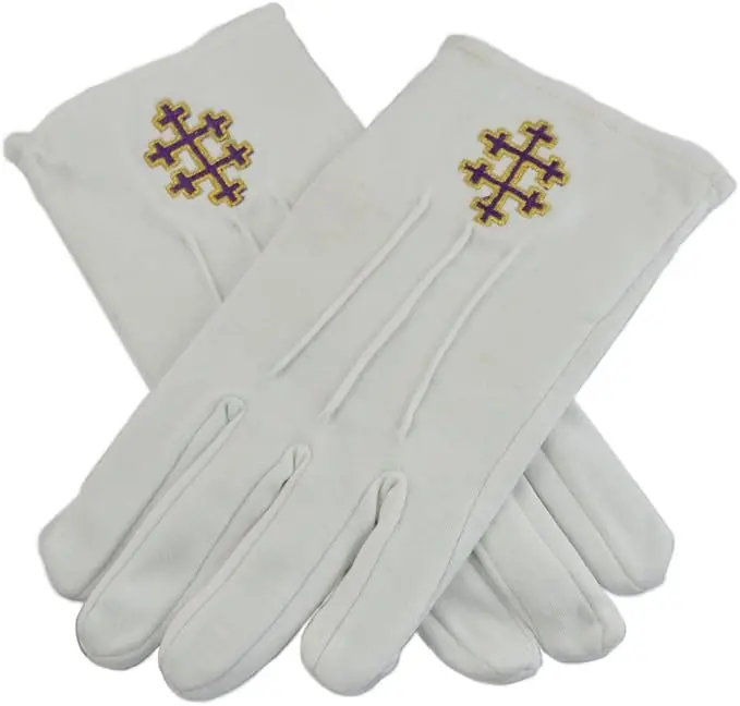 33rd Degree Patriarchal Cross Masonic Embroidered Cotton Gloves - [White] — product photo