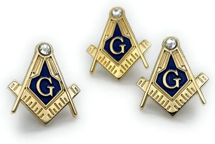 3pcs Freemason Square and Compass with rhinestone lapel pin Masonic blue… — product photo