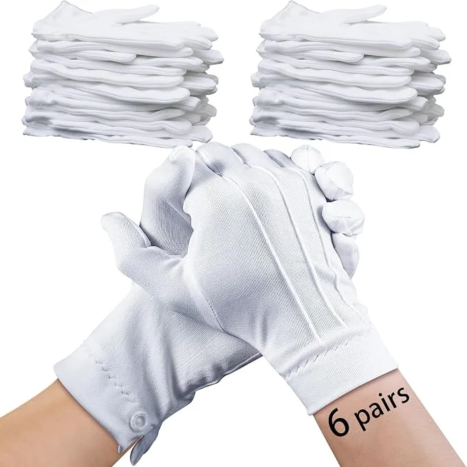 6 Pairs White Gloves women men with Snap Cuff Uniform Gloves Parade Costume… — product photo