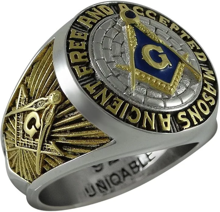Ancient Free and Accepted Masons Masonic Sterling Silver 925 Mason 18k Gold… — product photo