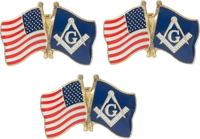 Artisan Owl Masonic Freemason and USA Flags Lapel Hat Pin — product photo