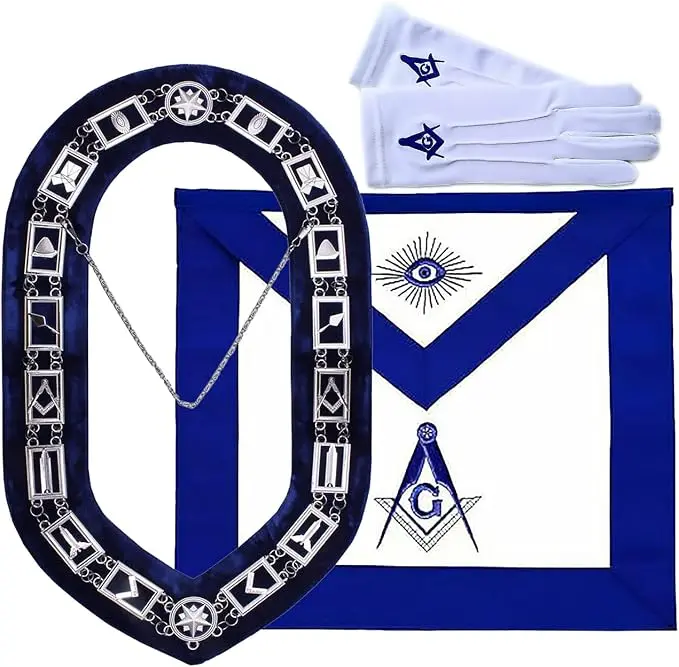 Blue Lodge Master Mason Apron, Chain Collar, Square and Compass Gloves Set — product photo