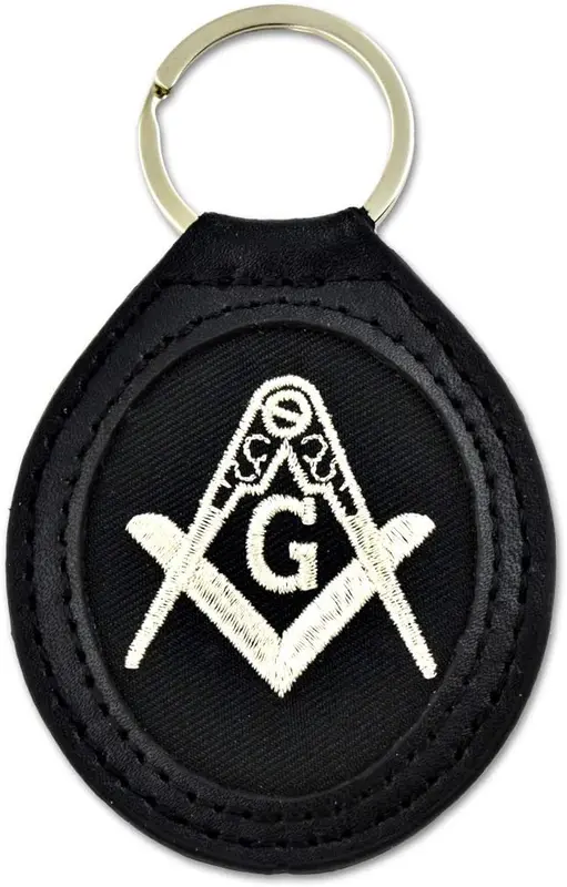 Embroidered Leather Square & Compass Masonic Key Chain - [Black & Silver][3… — product photo