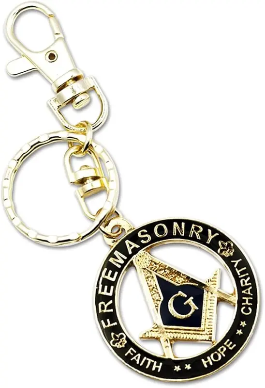 Faith Hope Charity Square & Compass Masonic Key Chain - [Black & Gold][1… — product photo
