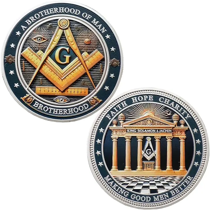 Freemason Challenge Coin Masonic Symbol Coin Blue Lodge Mason Coin — product photo