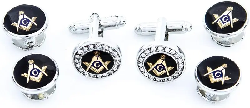 Freemason Masonic Mason Crystal Silver Tone Cufflinks and Studs Tuxedo Set in… — product photo