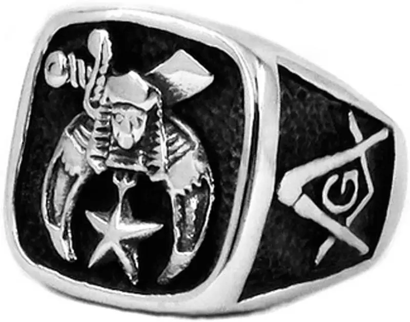 Freemason Rings for Men - Masonic Shriner Star Emblem with Square and Compass… — product photo