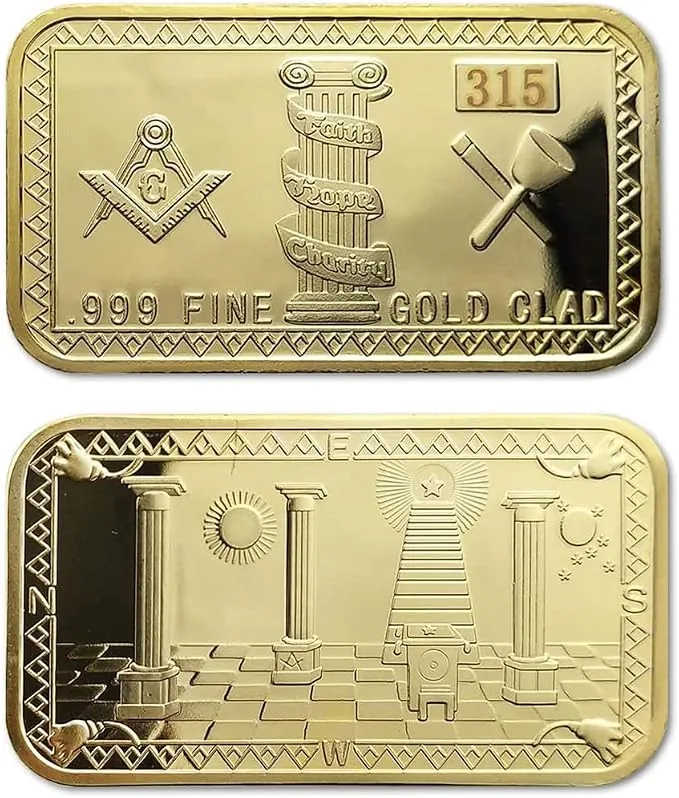 Glamtune Freemason Challenge Coin Masonic Symbol Gold Clad Bar Mason Coin — product photo
