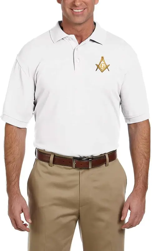 Gold Square & Compass Embroidered Masonic Men's Polo Shirt — product photo