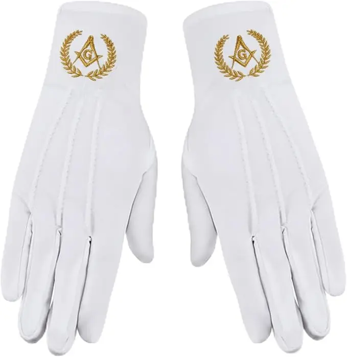 Grand Lodge Masonic Embroidered Cotton Gloves - [White] — product photo