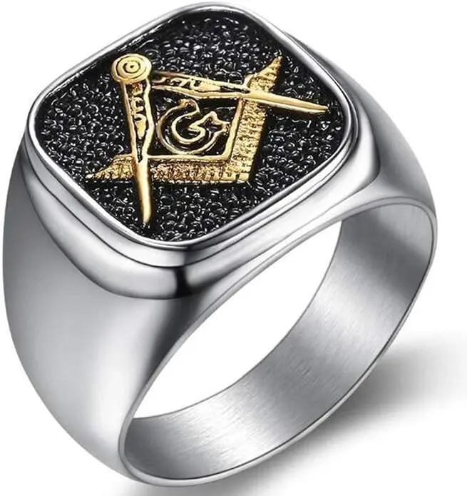 Jude Jewelers Stainless Steel Two Tone Signet Style Masonic Freemason Ring — product photo