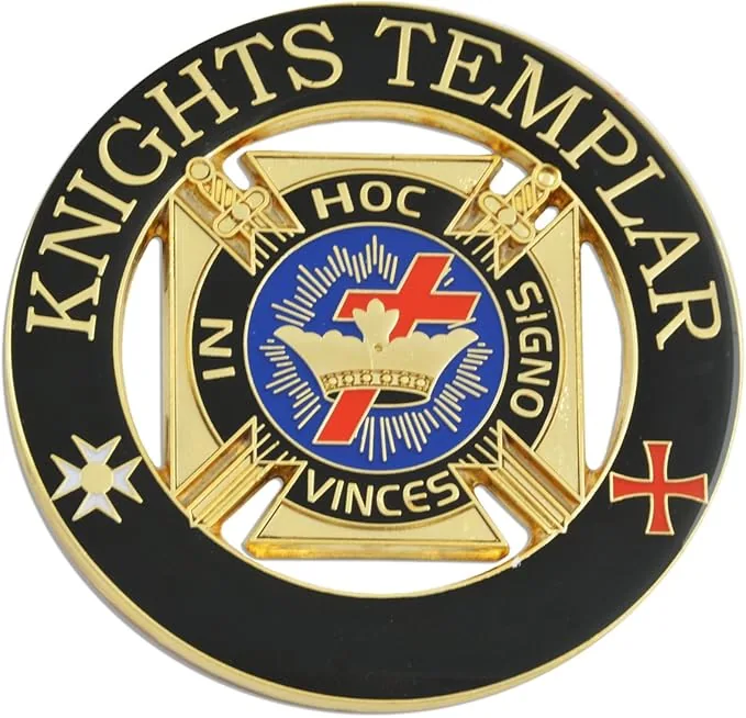 Knights Templar Round Masonic Auto Emblem - [Black & Gold][3'' Diameter] — product photo