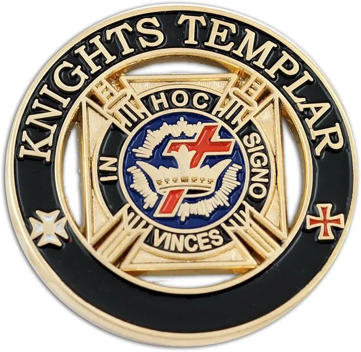 Knights Templar Round Masonic Lapel Pin - [Black & Gold][1 1/4'' Diameter] — product photo