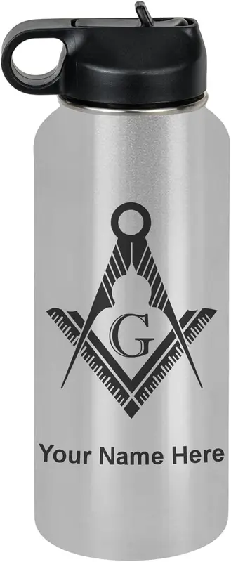 LaserGram Personalized 32oz Water Bottle, Freemason Symbol — product photo