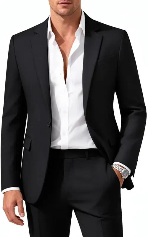 MAGE MALE Mens 2 Piece Suit Slim Fit Solid Wedding Prom Tuxedo Suit with One… — product photo