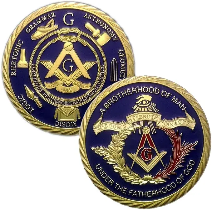 Masonic Challenge Coin for Freemasons Coin 3D Design with case — product photo