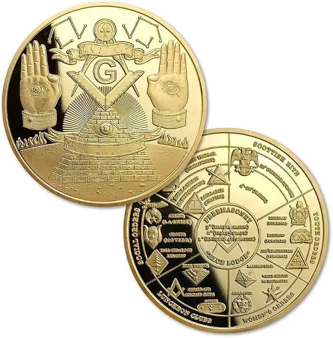 Masonic Challenge Coin Square Compass Freemason Lodge Family Map Working Tools — product photo