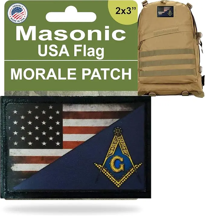 Masonic Freemason USA Flag Morale Patch, 2x3 Hook & Loop — product photo