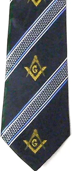 Masonic Neck Tie - Navy Blue Polyester Long tie Compass & Square - Slanted… — product photo