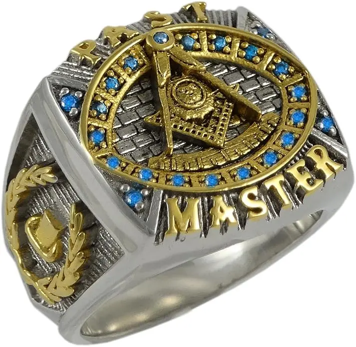 Masonic Past Master Ring Silver 925 and 18K Gold Plated Freemasonry Man… — product photo