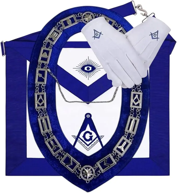 Masonic Regalia Master Mason Blue Lodge Apron Set With Blue Lodge Chain… — product photo
