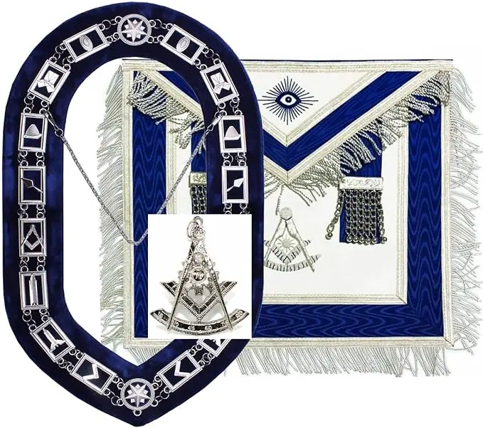 Masonic Regalia Past Master Blue Lodge Officer Apron Handmade and chain… — product photo