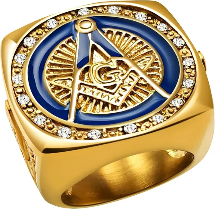 Masonic Signet Rings for Men, 316L Stainless Steel/18K Real Gold/Black Metal… — product photo