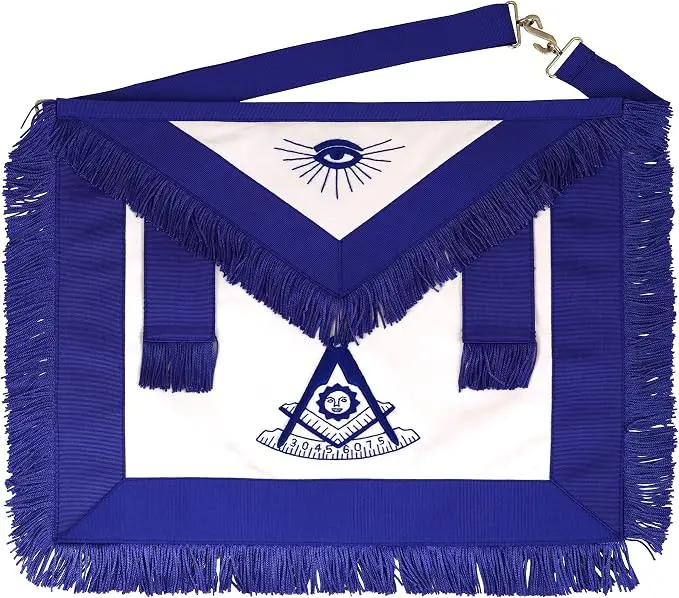MasonicHub Past Master Masonic Apron Fringe Blue Lodge Square & Compass 100%… — product photo