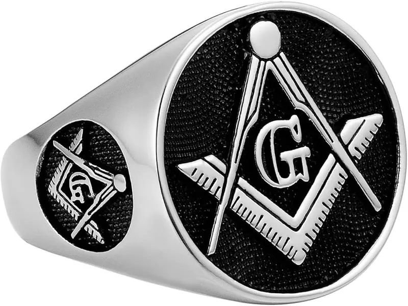 MasonicMan Mens Masonic Square and Compass Triple Sided Stainless Steel Ring… — product photo