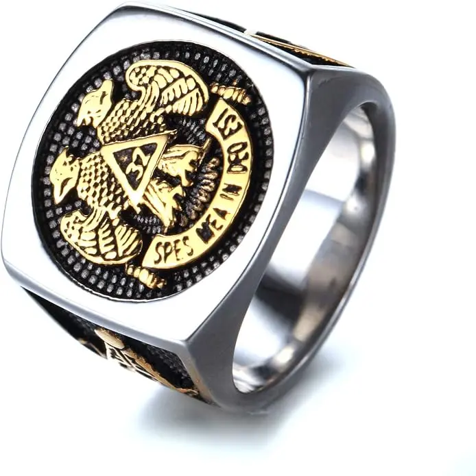 Mens Womens Masonic Ring 32 Degree Scottish Rite Master Freemason Titanium… — product photo