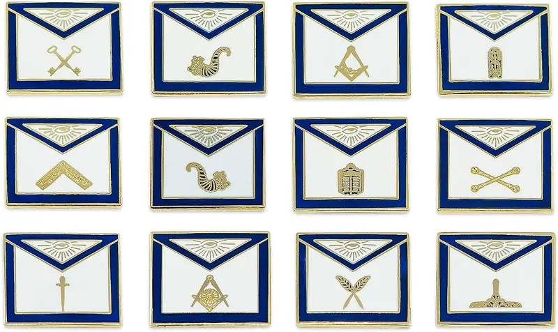 Officer Apron (Set of 12 Pins) Masonic Lapel Pin - [Blue & White][3/4'' Wide] — product photo