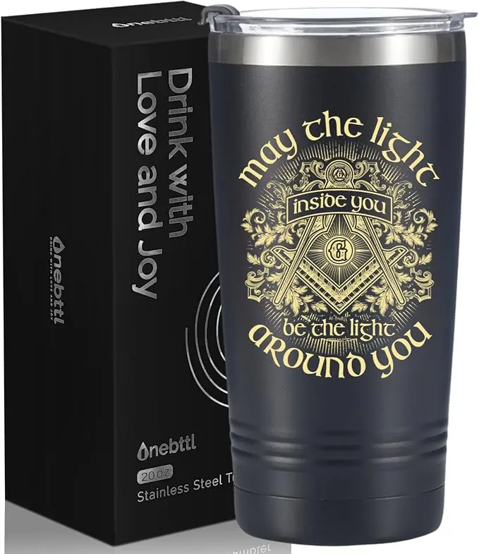 Onebttl Masonic Gifts for Men, 20oz/590ml, Stainless Steel Tumbler with Straw… — product photo
