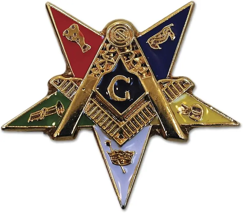 Order of The Eastern Star Patron Masonic Lapel Pin - [Gold & Blue][1'' Tall] — product photo