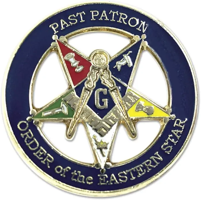 Past Patron Order of The Eastern Star Round Masonic Lapel Pin - [Blue &… — product photo