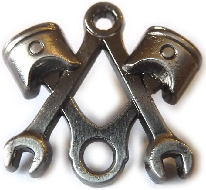 Piston Wrench Harley Antique Nickel Mechanic Masonic Tools Hat Jacket Lapel… — product photo