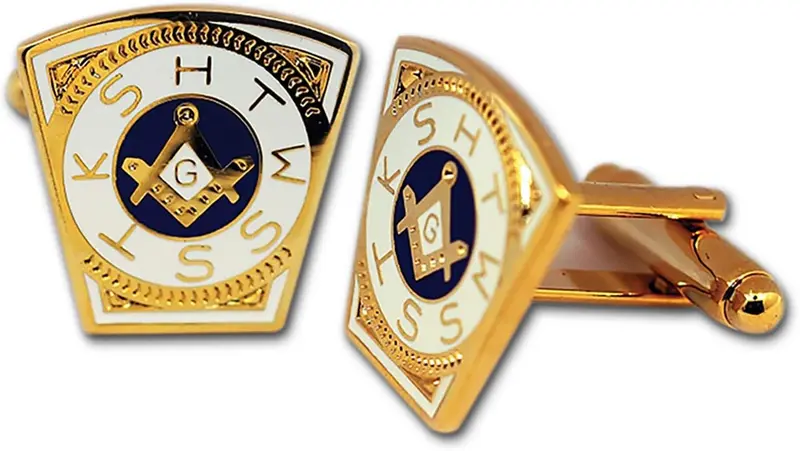 Royal Arch Mark Keystone Masonic Cuff Link Pair - [White & Gold][3/4'' Tall] — product photo