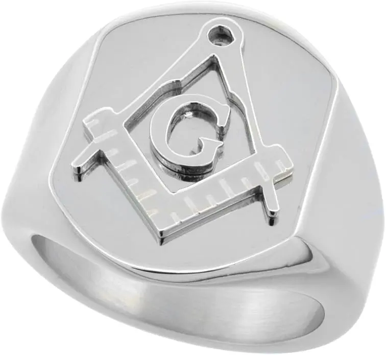 Sabrina Silver Surgical Stainless Steel Masonic Ring for Men Square and… — product photo