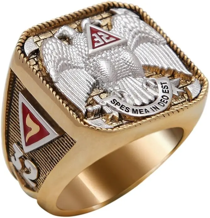 Scottish Rite 32 Degree Masonic Ring 18K Gold Pld Yellow Version 40 Grams… — product photo