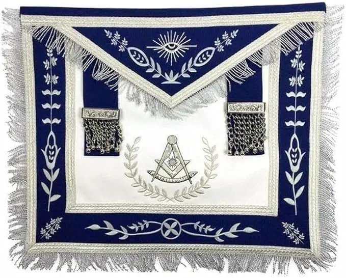 SialkotCrafts masonic regalia master mason navy blue leather apron silver… — product photo