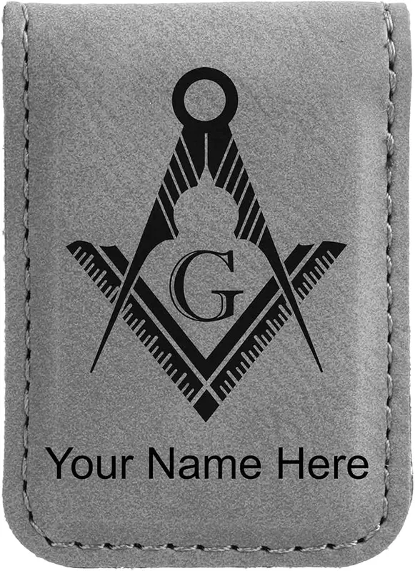 Slim Magnetic Money Clip, Freemason Symbol, Personalized Engraving Included — product photo
