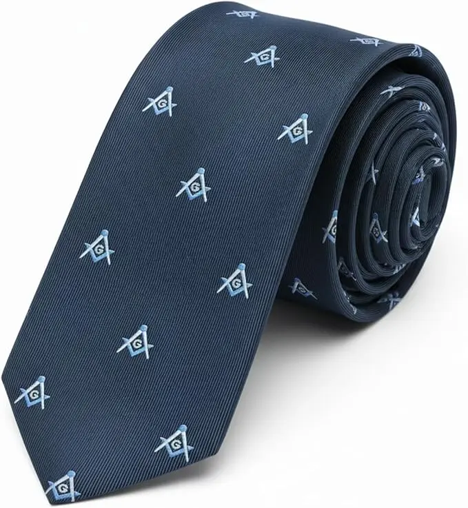Small Square & Compass Masonic Neck Tie - [Blue & White] — product photo