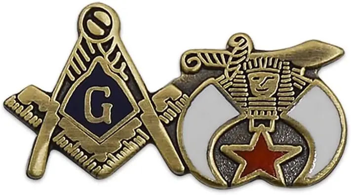 Square & Compass and Shriner Masonic Lapel Pin - [Gold & White][1'' Wide] — product photo
