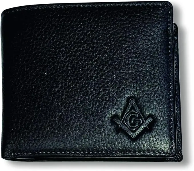 Square & Compass Leather Bi-Fold Masonic Wallet - [Black] — product photo