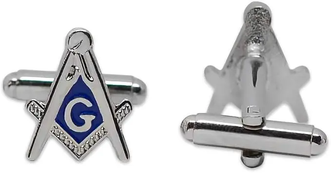Square & Compass Masonic Cuff Link Pair - [Blue & Silver][5/8'' Tall] — product photo