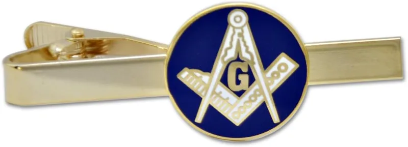 Square & Compass Masonic Tie Clip - [Blue & Gold][2 1/4'' Wide] — product photo