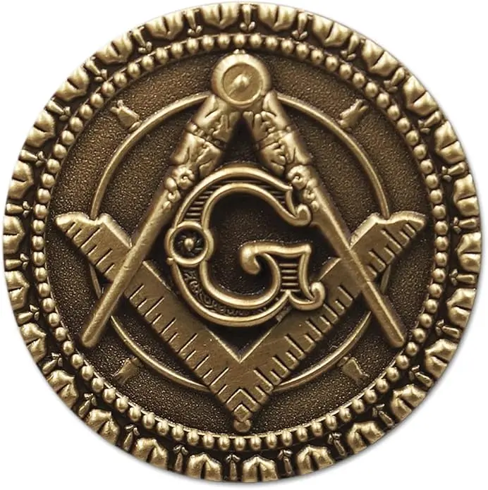 Square & Compass Round Masonic Lapel Pin - [Antique Brass Finish][1''… — product photo